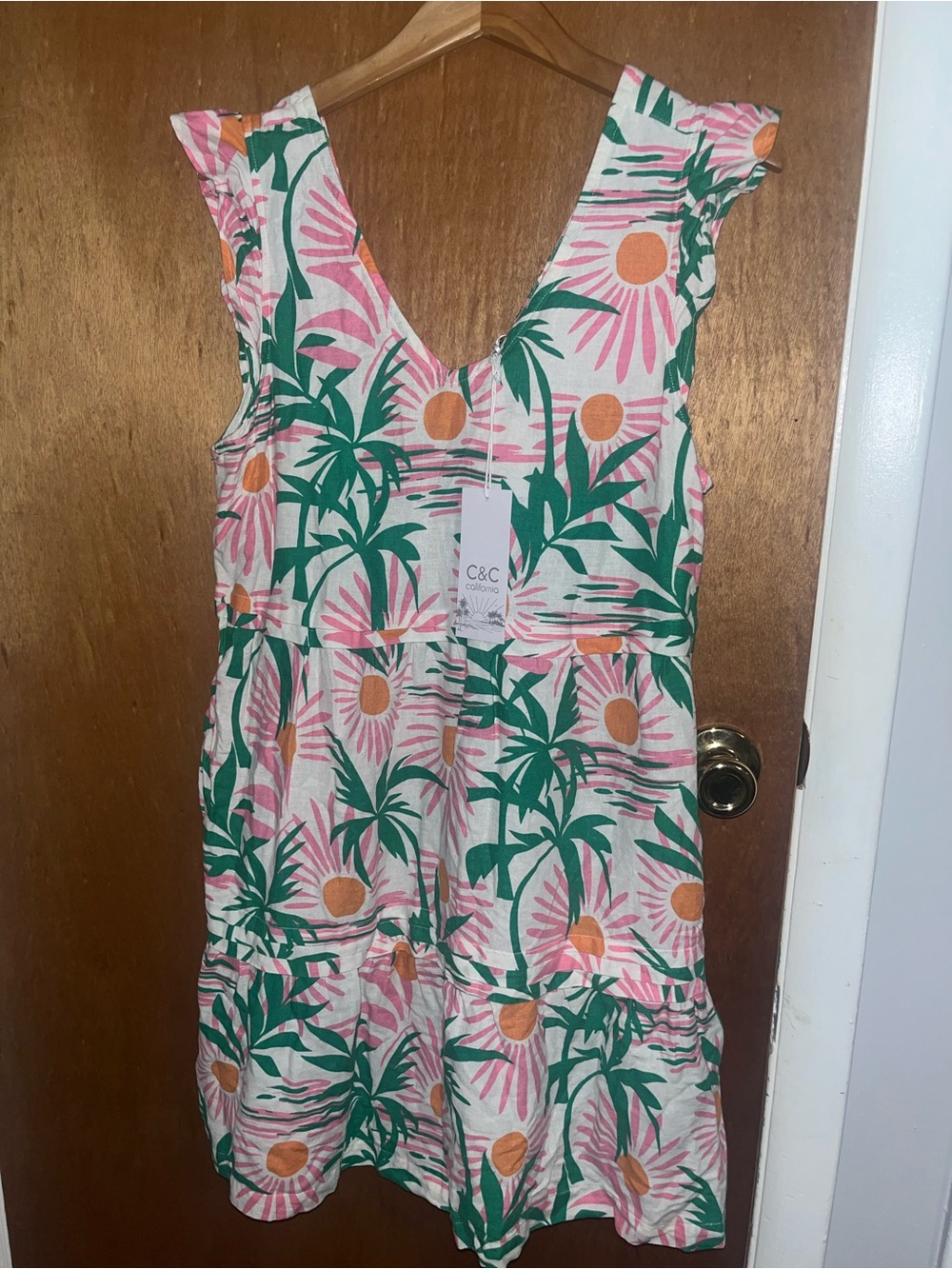 C&C California Pink, Green & Orange Tropical Midi Dress